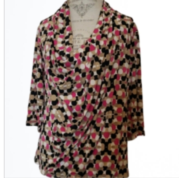3 For $25 Ellen Tracy Tan Pink Drape Front Top Size 1X - Picture 1 of 5